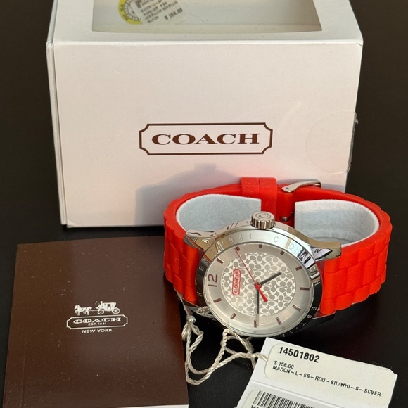 COACH Maddy Silicone Strap Signature Watch - Orange, Silver Stainless Case - Picture 11 of 11